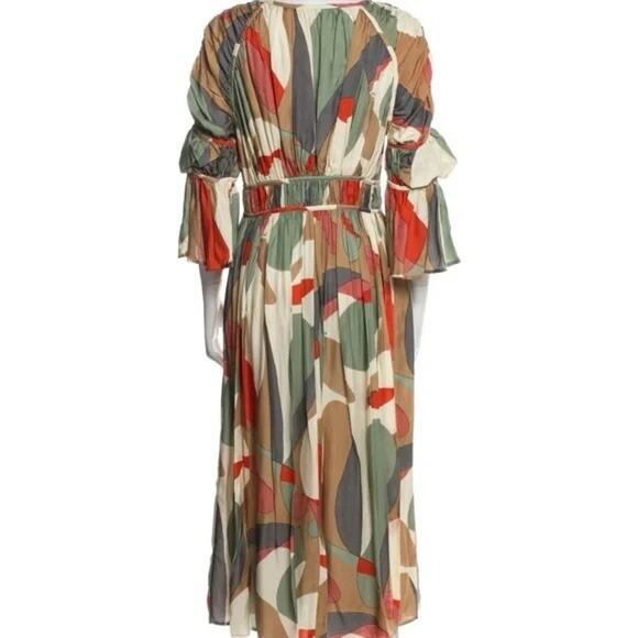 NWT Cult Gaia Anysia Silk Blend Midi Dress Abstract Print Puff Sleeve XS - Picture 8 of 8